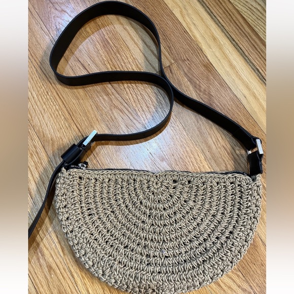 All Saints Handbags - All Saints Half Moon Raffia Shoulder Crossbody Bag